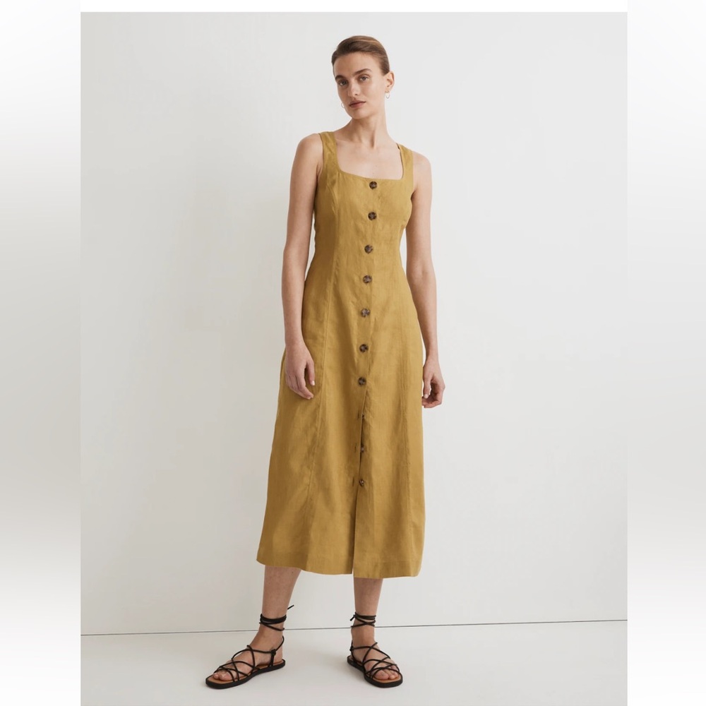 Madewell Button-Front Midi Dress 100% Linen